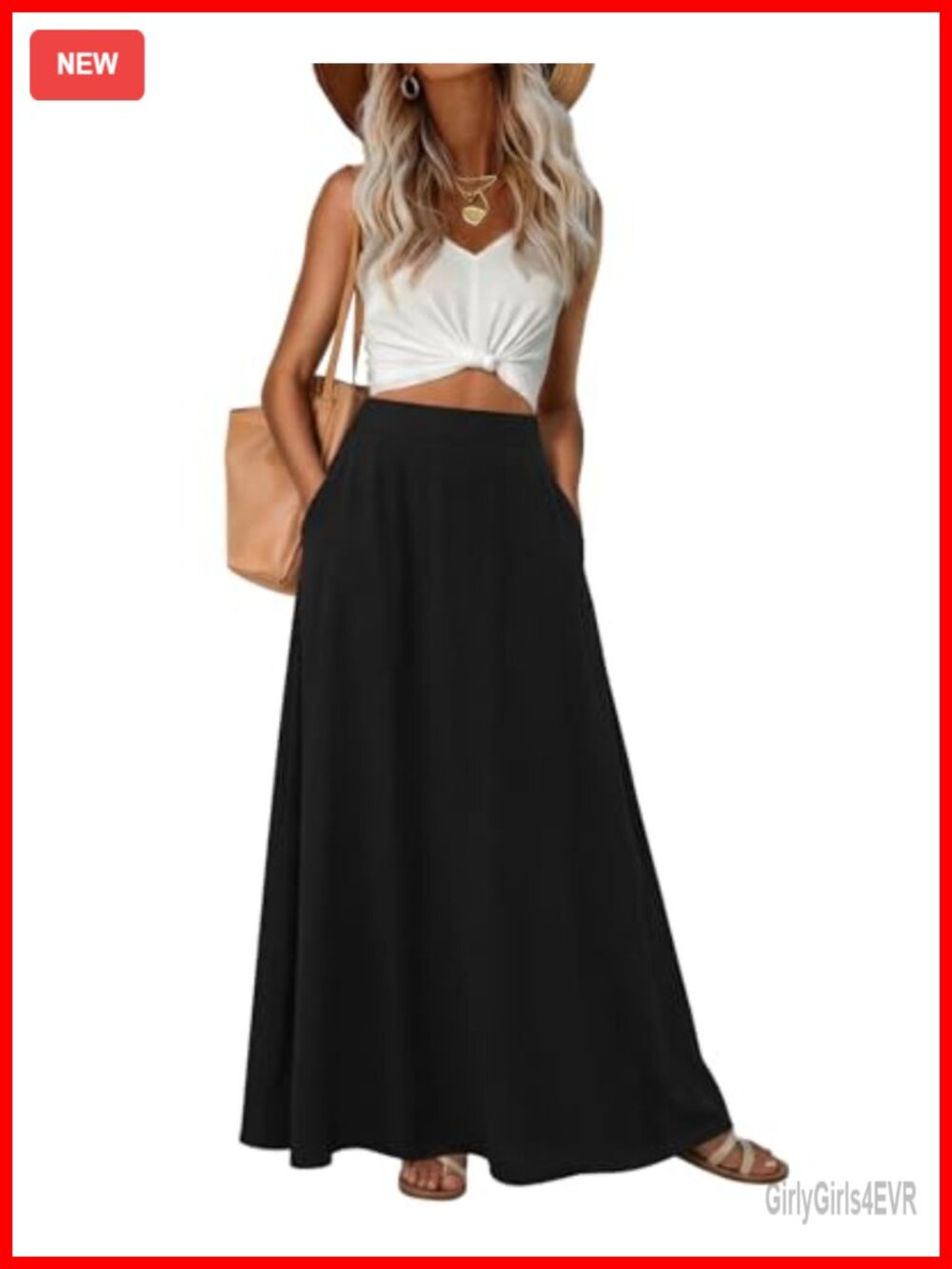Women's Chiffon A-Line Maxi Skirt High Waist Elastic Flowy with Pockets